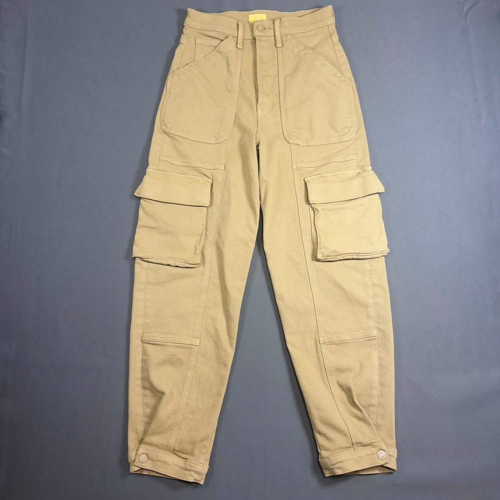 Mother Denim The Catch All Cargo Pants Tan Khaki High Rise Tapered Size 27